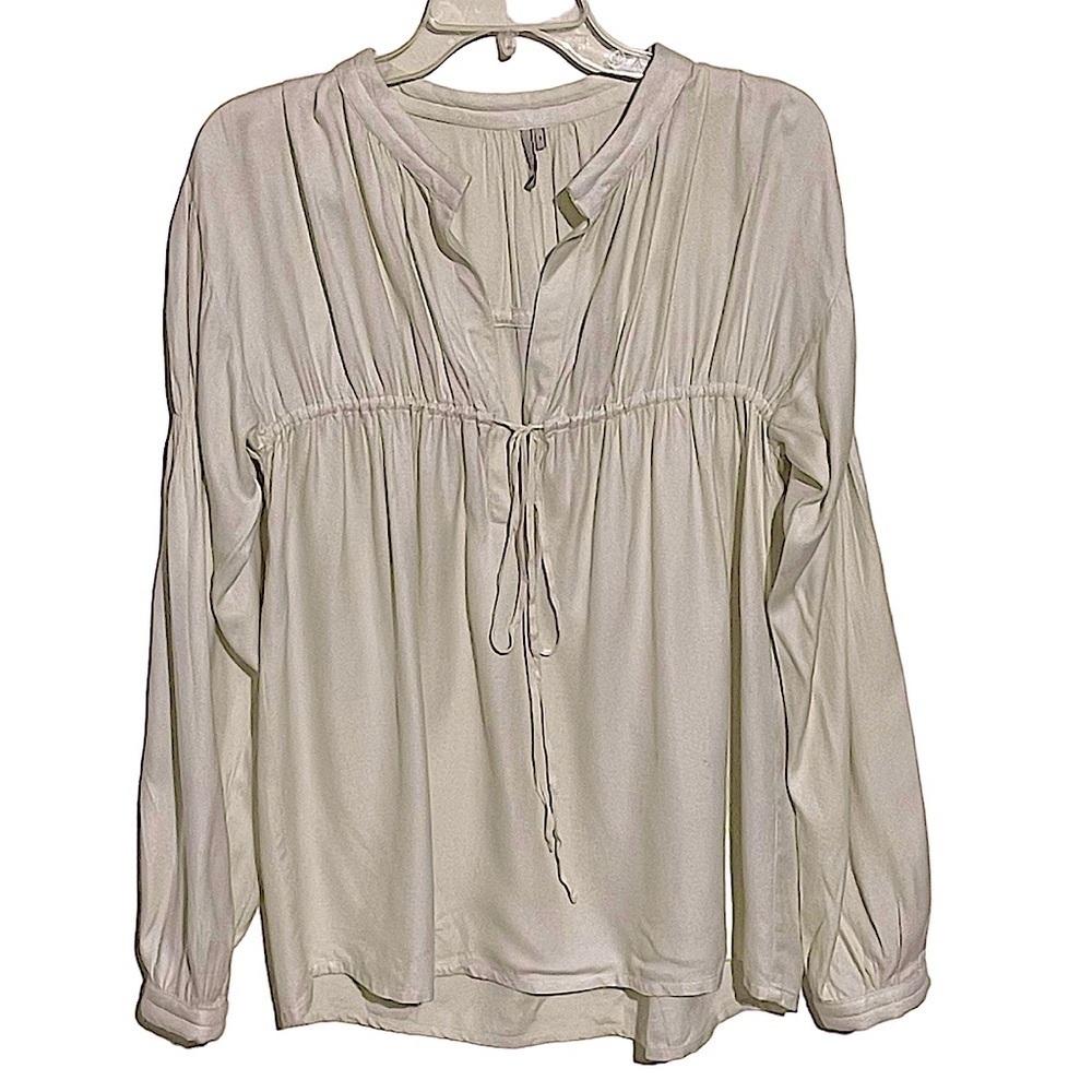Iro Beige Long Sleeve Drawstring Split Neck Blous… - image 1